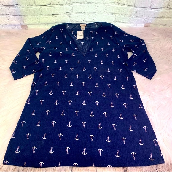 NWT J Crew Navy Anchor Tunic, Nautical, Bathing Suit Coverup NWT Size XS - Picture 1 of 6